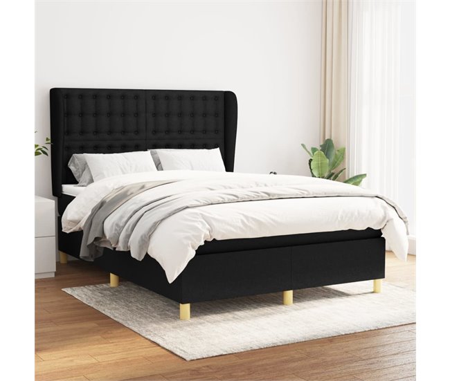 Conforama Cama Box Spring Con Colchón Tela Negro 140x200 Cm Botones