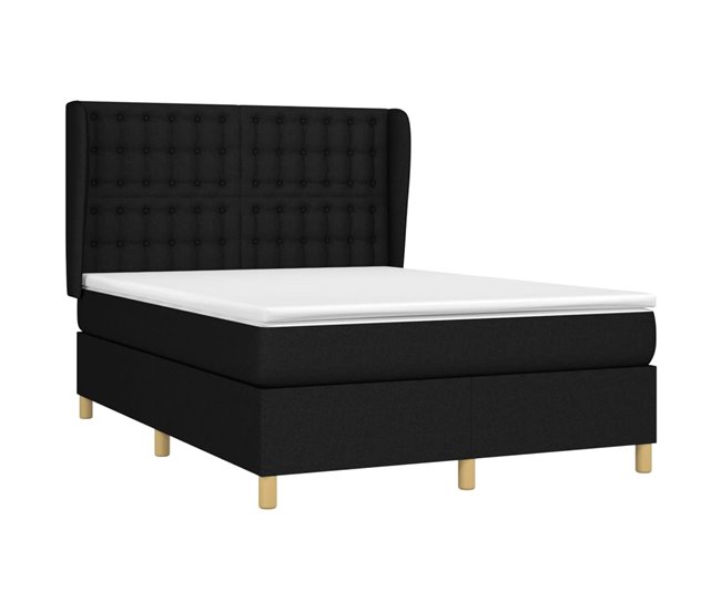 Conforama Cama Box Spring Con Colchón Tela Negro 140x200 Cm Botones
