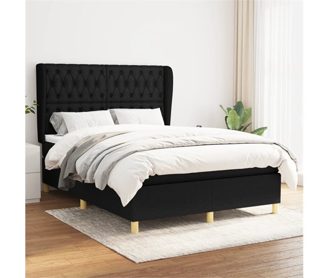 Conforama Cama Box Spring Con Colchón Tela Negro 140x200 Cm Diseño De Botones