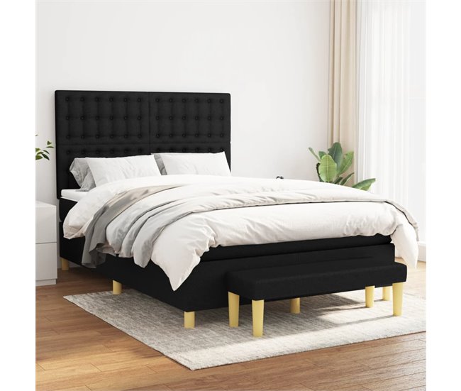 Conforama Cama Box Spring Con Colchón Tela Negro 140x200 Cm Botones