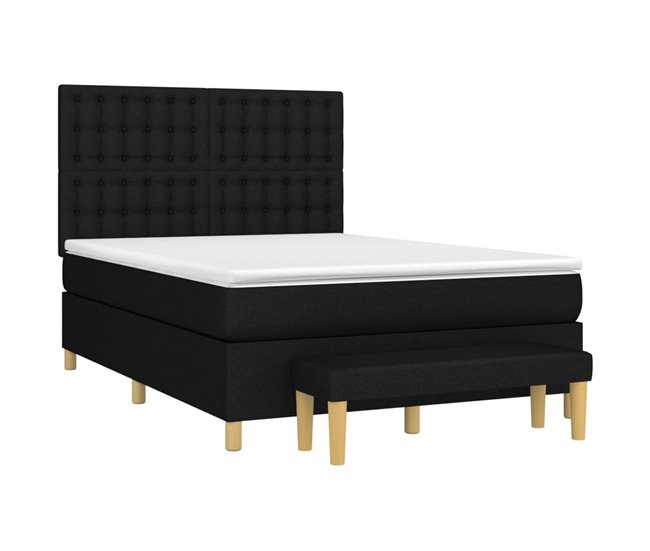 Conforama Cama Box Spring Con Colchón Tela Negro 140x200 Cm Botones