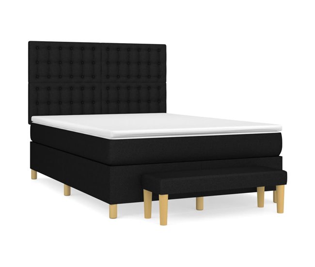 Conforama Cama box spring con colchón tela negro 140x200 cm Botones