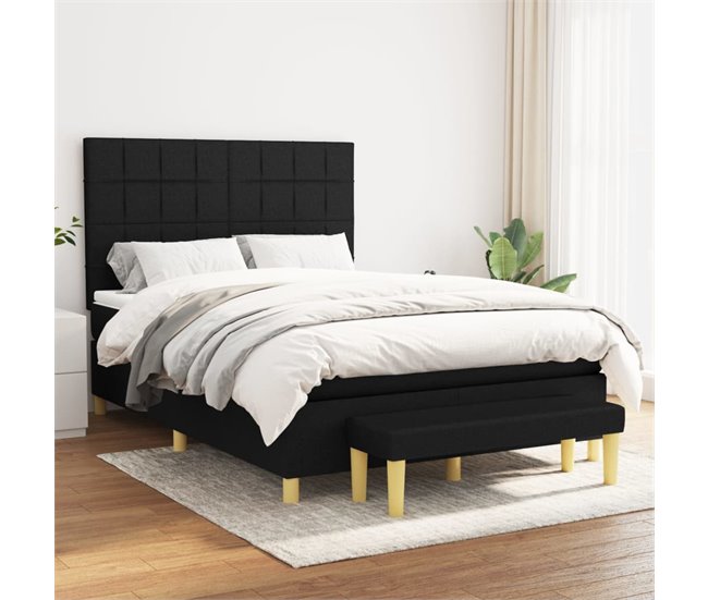Conforama Cama Box Spring Con Colchón Tela Negro 140x200 Cm Bloques Con Cuadros