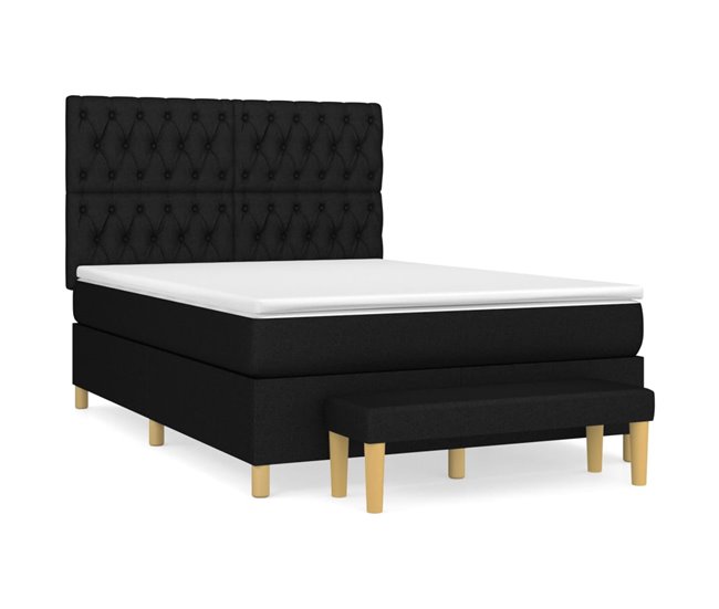 Conforama Cama box spring con colchón tela negro 140x200 cm Diseño de botones