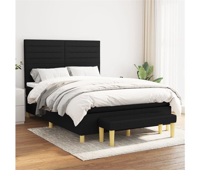 Conforama Cama Box Spring Con Colchón Tela Negro 140x200 Cm Rayas Horizontales