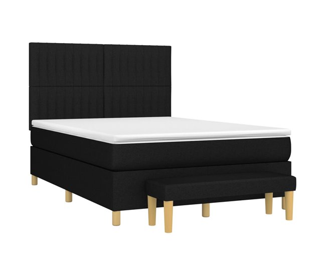 Conforama Cama Box Spring Con Colchón Tela Negro 140x200 Cm Rayas Verticales