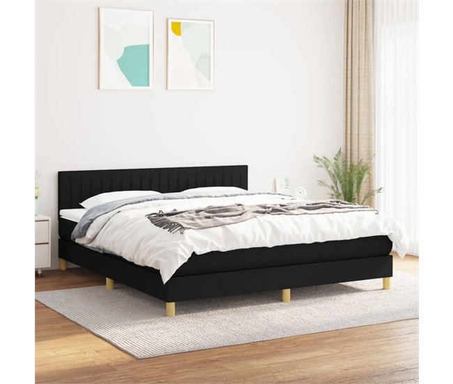 Conforama Cama Box Spring Con Colchón Tela Negro 160x200 Cm Rayas Verticales