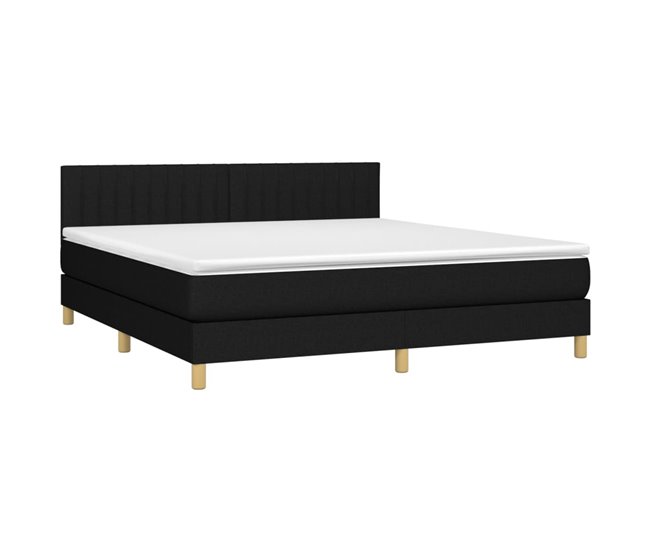 Conforama Cama Box Spring Con Colchón Tela Negro 160x200 Cm Rayas Verticales