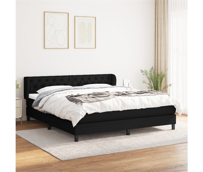 Conforama Cama Box Spring Con Colchón Tela Negro 160x200 Cm Diseño De Botones