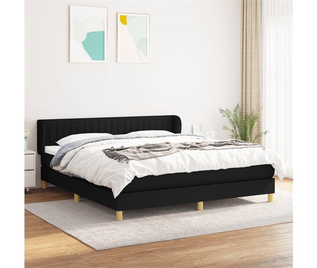 Conforama Cama Box Spring Con Colchón Tela Negro 160x200 Cm Rayas Verticales