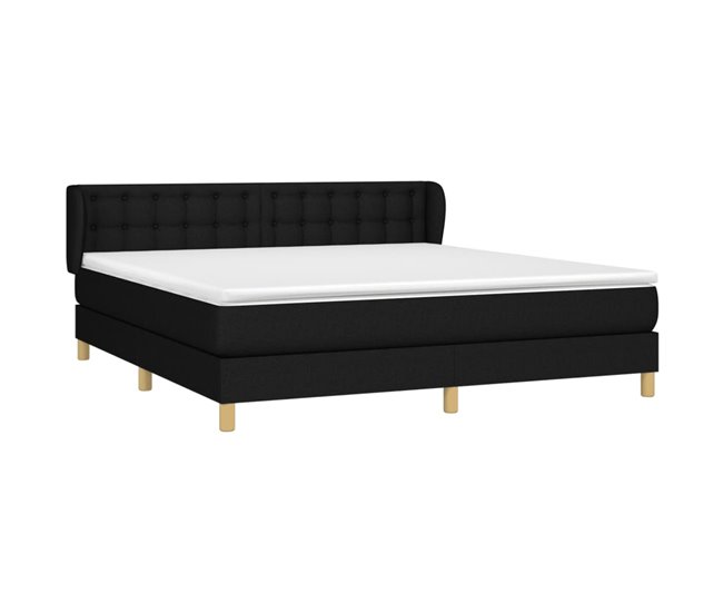 Conforama Cama Box Spring Con Colchón Tela Negro 160x200 Cm Botones