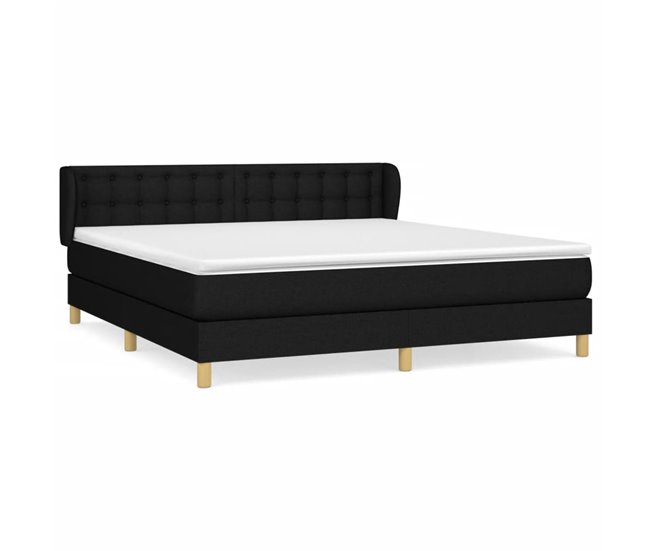 Conforama Cama box spring con colchón tela negro 160x200 cm Botones