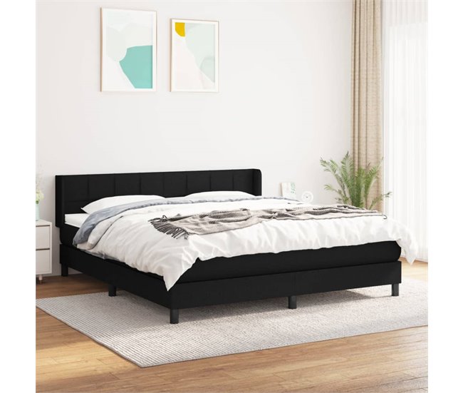 Conforama Cama Box Spring Con Colchón Tela Negro 180x200 Cm Bloques Con Cuadros