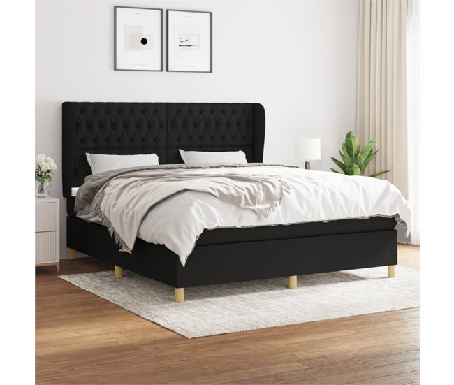 Conforama Cama Box Spring Con Colchón Tela Negro 180x200 Cm Diseño De Botones