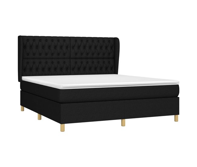 Conforama Cama Box Spring Con Colchón Tela Negro 180x200 Cm Diseño De Botones