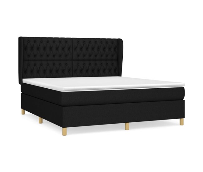 Conforama Cama box spring con colchón tela negro 180x200 cm Diseño de botones