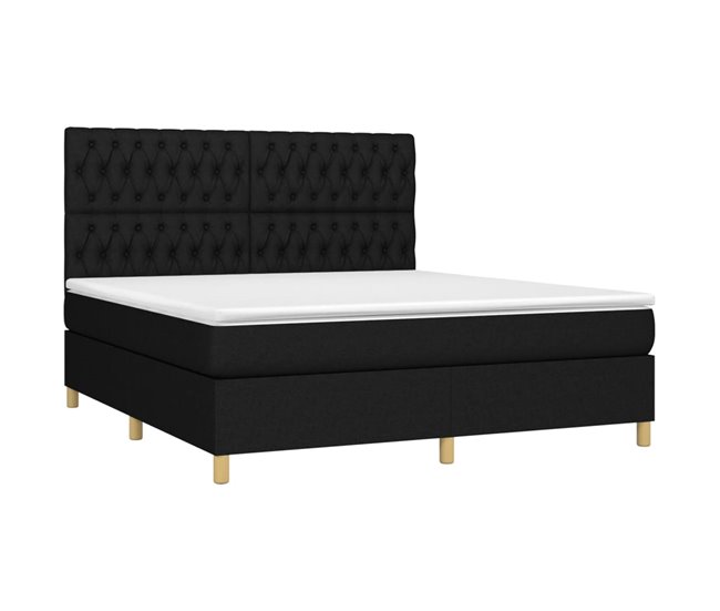 Conforama Cama Box Spring Con Colchón Tela Negro 180x200 Cm Diseño De Botones