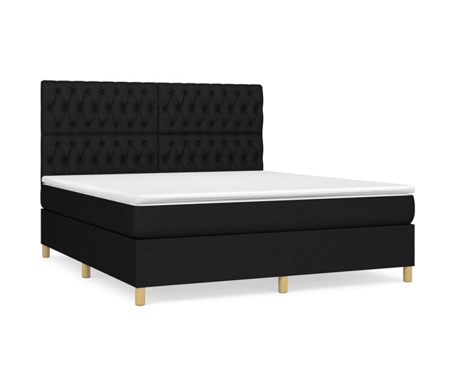 Conforama Cama box spring con colchón tela negro 180x200 cm Diseño de botones