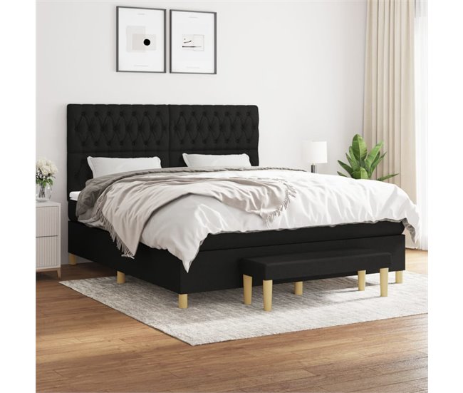 Conforama Cama Box Spring Con Colchón Tela Negro 180x200 Cm Diseño De Botones
