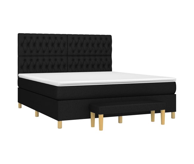 Conforama Cama Box Spring Con Colchón Tela Negro 180x200 Cm Diseño De Botones