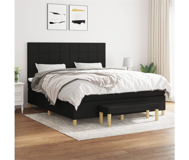 Conforama Cama Box Spring Con Colchón Tela Negro 180x200 Cm Bloques Con Cuadros