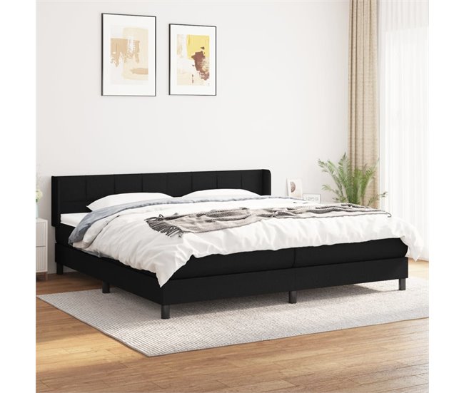 Conforama Cama Box Spring Con Colchón Tela Negro 200x200 Cm Bloques Con Cuadros