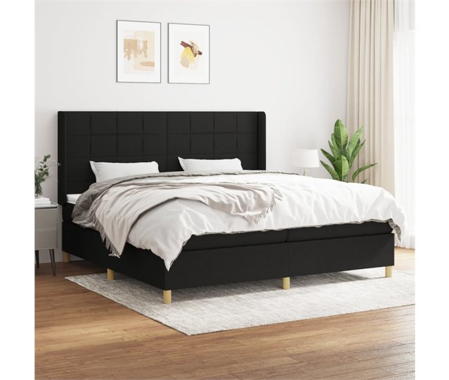 Conforama Cama Box Spring Con Colchón Tela Negro 200x200 Cm Bloques Con Cuadros