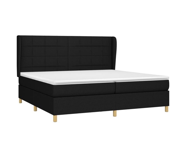 Conforama Cama Box Spring Con Colchón Tela Negro 200x200 Cm Bloques Con Cuadros