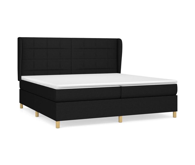 Conforama Cama box spring con colchón tela negro 200x200 cm Bloques con cuadros
