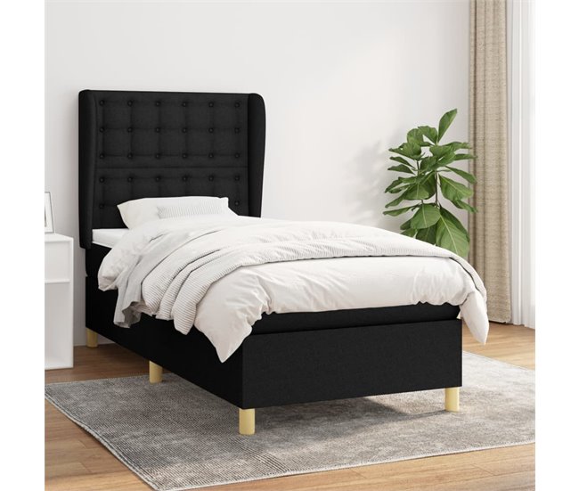 Conforama Cama Box Spring Con Colchón Tela Negro 80x200 Cm Botones