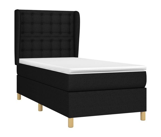 Conforama Cama Box Spring Con Colchón Tela Negro 80x200 Cm Botones