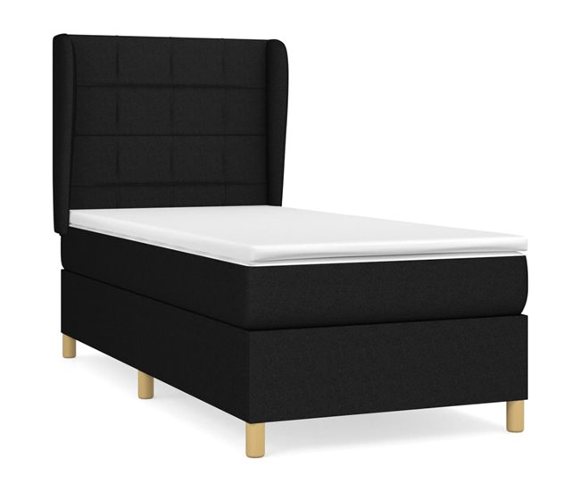 Conforama Cama box spring con colchón tela negro 80x200 cm Bloques con cuadros