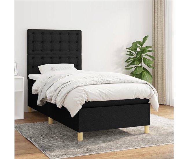 Conforama Cama Box Spring Con Colchón Tela Negro 80x200 Cm Botones