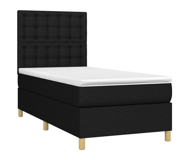 Conforama Cama Box Spring Con Colchón Tela Negro 80x200 Cm Botones