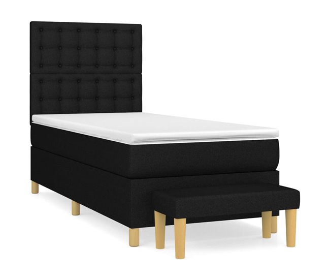 Conforama Cama box spring con colchón tela negro 80x200 cm Botones