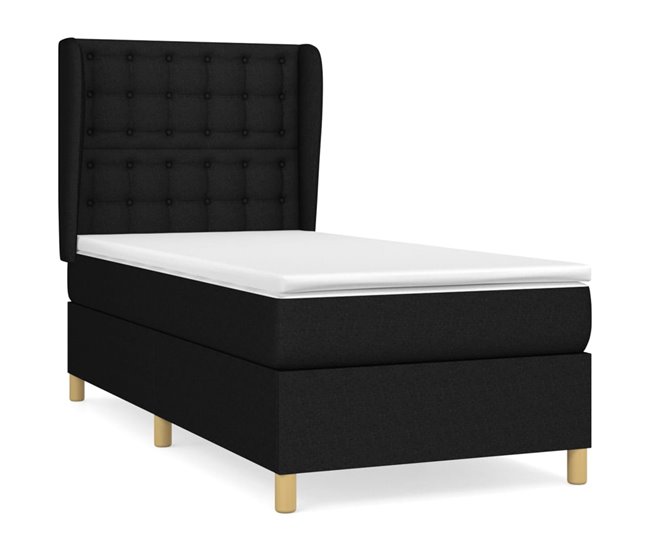 Conforama Cama box spring con colchón tela negro 80x200 cm Botones