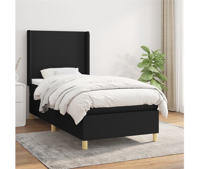 Conforama Cama Box Spring Con Colchón Tela Negro 80x200 Cm Diseño Plano