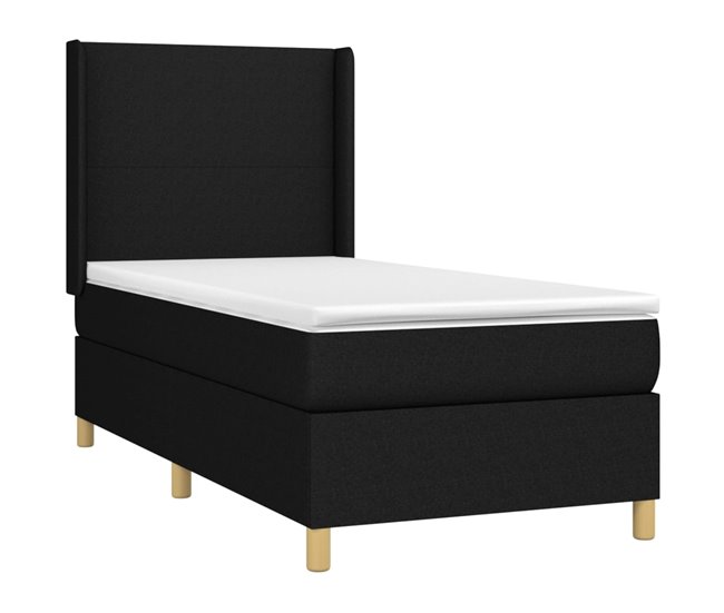 Conforama Cama Box Spring Con Colchón Tela Negro 80x200 Cm Diseño Plano