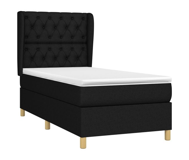 Conforama Cama Box Spring Con Colchón Tela Negro 80x200 Cm Diseño De Botones