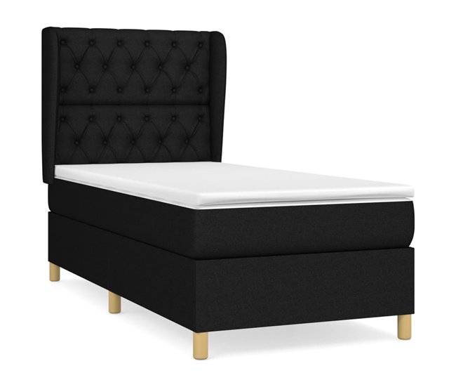 Conforama Cama box spring con colchón tela negro 80x200 cm Diseño de botones