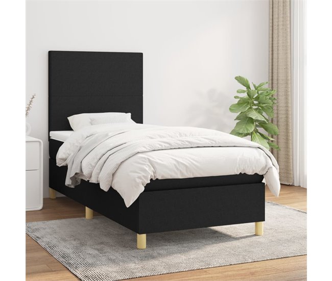 Conforama Cama Box Spring Con Colchón Tela Negro 80x200 Cm Diseño Plano