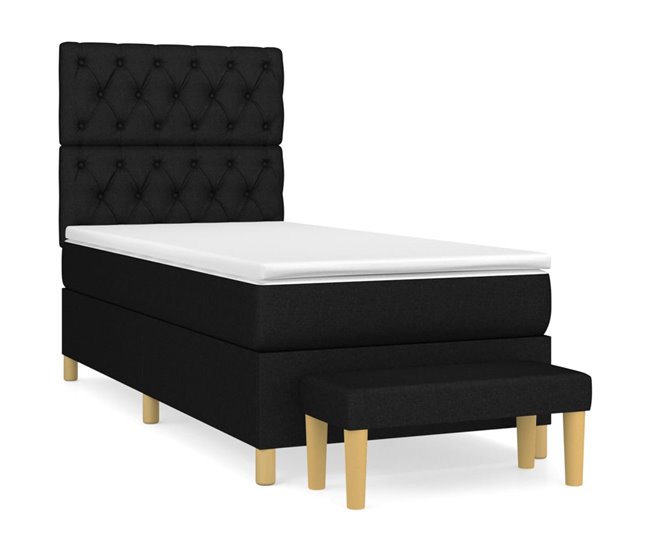 Conforama Cama box spring con colchón tela negro 80x200 cm Diseño de botones