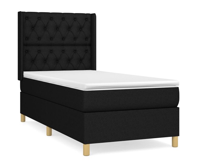 Conforama Cama box spring con colchón tela negro 80x200 cm Diseño de botones