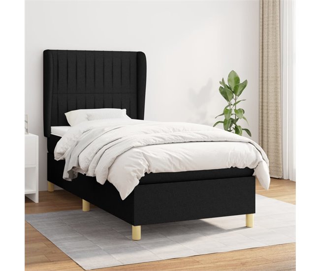 Conforama Cama Box Spring Con Colchón Tela Negro 80x200 Cm Rayas Verticales