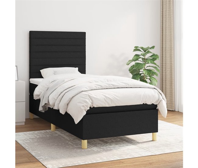 Conforama Cama Box Spring Con Colchón Tela Negro 80x200 Cm Rayas Horizontales