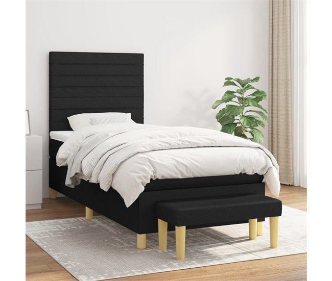 Conforama Cama Box Spring Con Colchón Tela Negro 80x200 Cm Rayas Horizontales