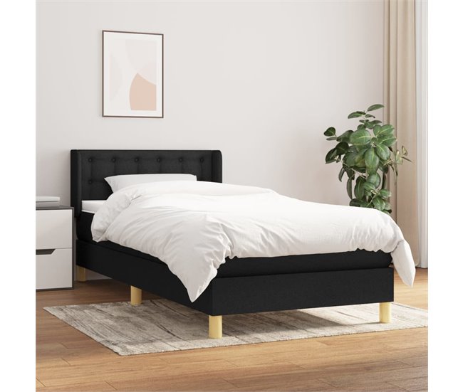 Conforama Cama Box Spring Con Colchón Tela Negro 90x190 Cm Botones