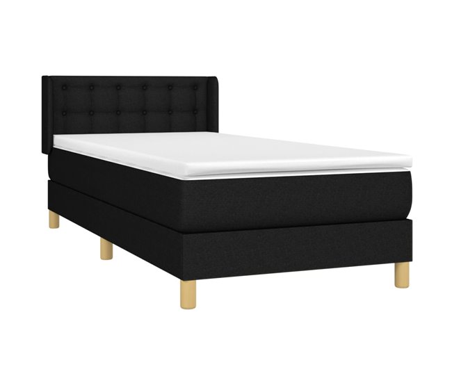 Conforama Cama Box Spring Con Colchón Tela Negro 90x190 Cm Botones