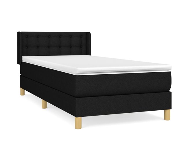 Conforama Cama box spring con colchón tela negro 90x190 cm Botones