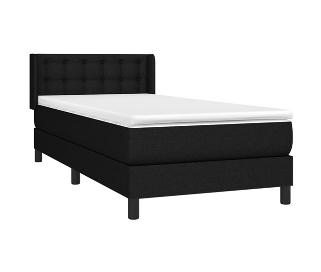 Conforama Cama Box Spring Con Colchón Tela Negro 90x190 Cm Botones